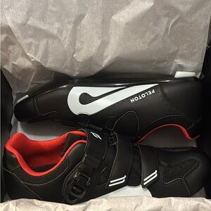 Peloton Black and White Cycling Shoes with Red Interior